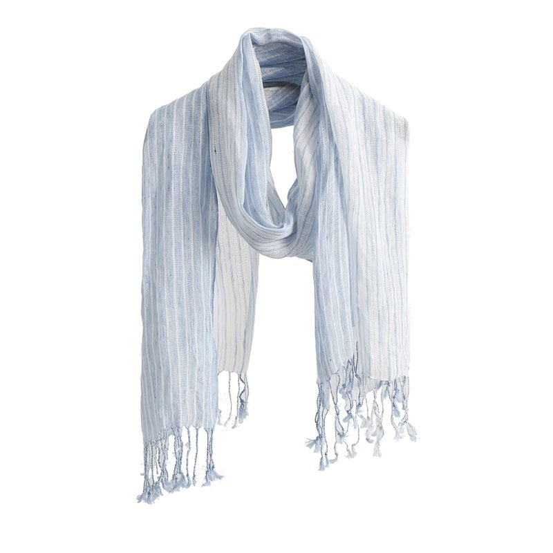 Jeelow Scarf/Shawl/Wrap 100% Linen Scarves For Men And Women (Blue Stripes) - Image 1